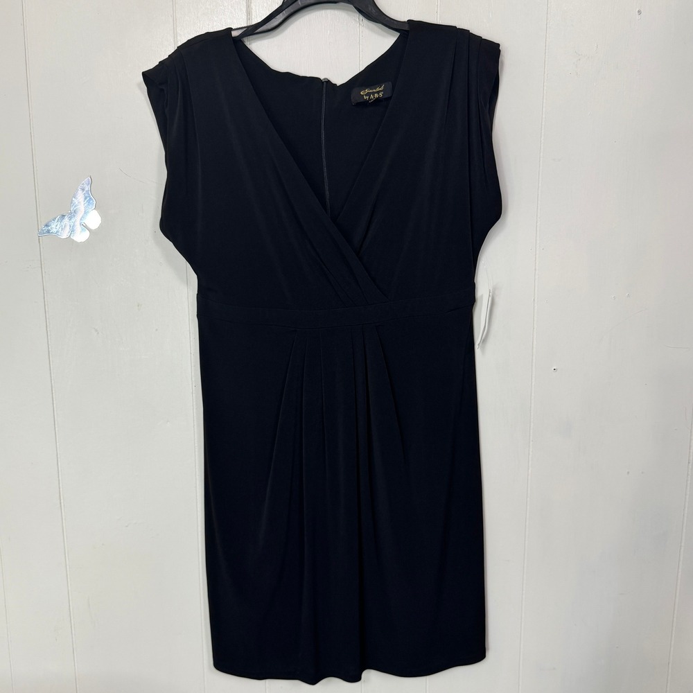 Essentials by ABS Black Dress Size 12 V Neck Sleeveless Career Cocktail